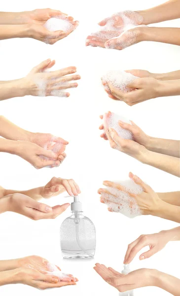 Mytí rukou, izolované na bílém — Stock fotografie