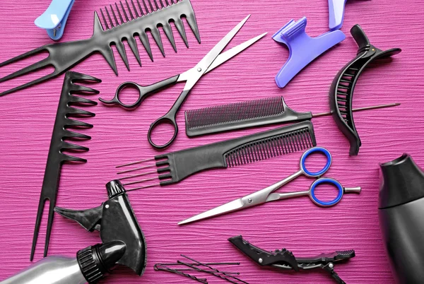 Hairdresser set with various accessories — Stock Photo, Image