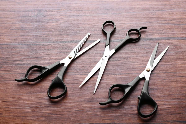 Three professional metal scissors — Stock Photo, Image