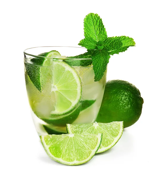 Mojito drink with mint and lime, isolated on white Stock Photo
