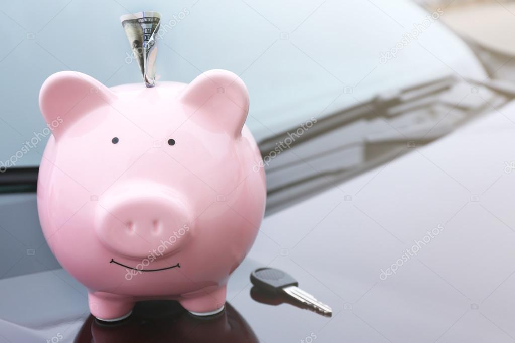 Piggy money box with cash and key 