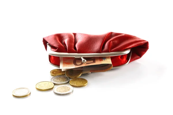 Purse with euros and coins — Stock Photo, Image