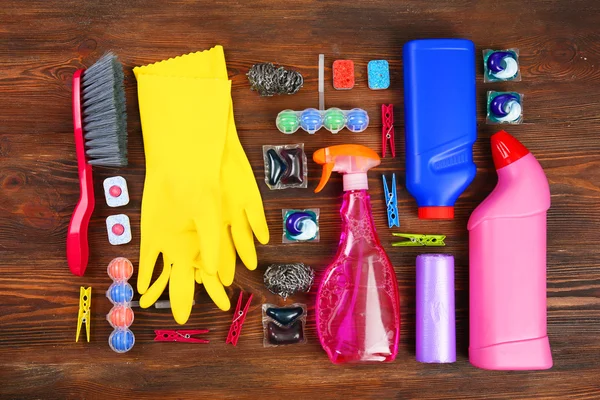 Cleaning set with tools and products — Stock Photo, Image