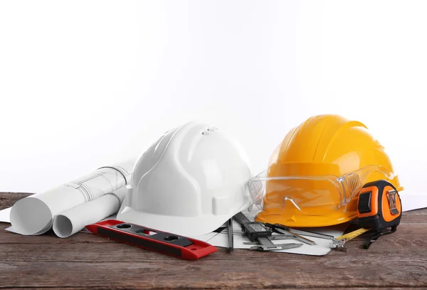 Two Helmets Blueprints White Background — Stock Photo, Image