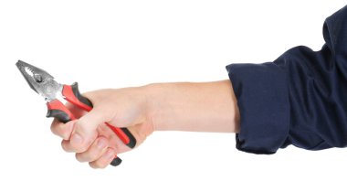 A el tamirci holding pense, beyaz arka planda, yakın çekim
