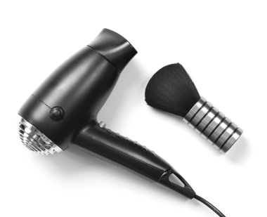 Fan ve fırça, üzerinde beyaz izole