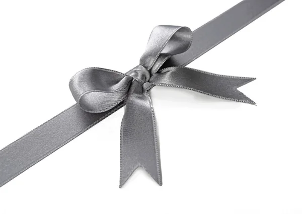 Silver silk ribbon with beautiful bow — Stock Photo, Image