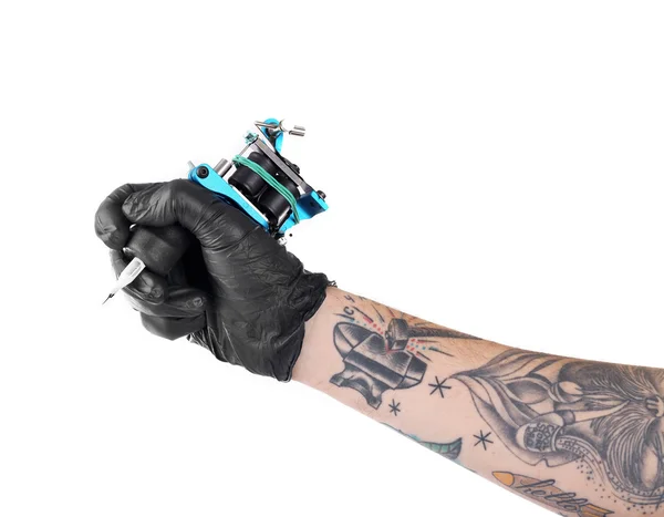 Tattooist 검은 장갑에 손을 — 스톡 사진