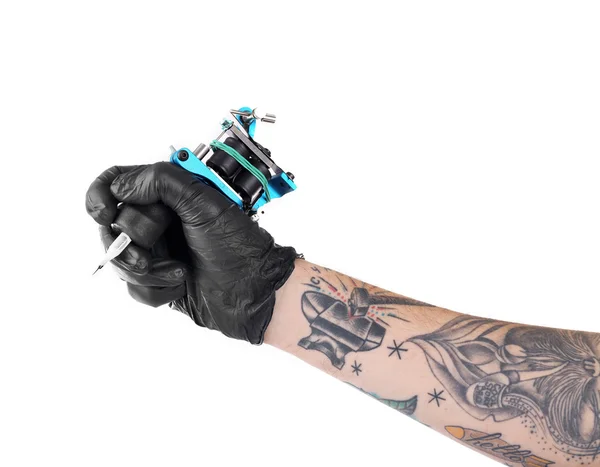 Mano tatuata in guanto nero — Foto Stock