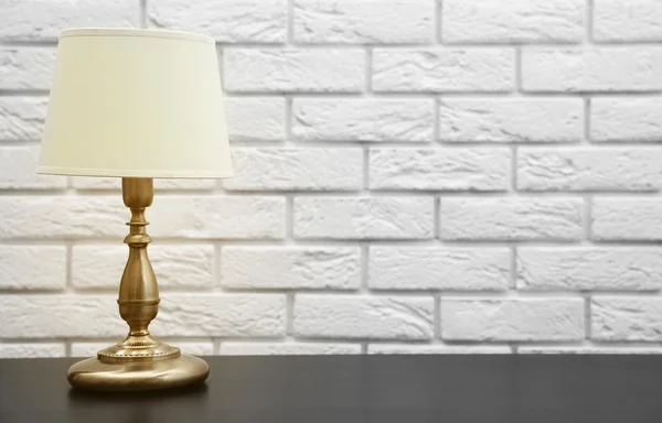 Night Lamp Desk White Brick Wall Background — Stock Photo, Image