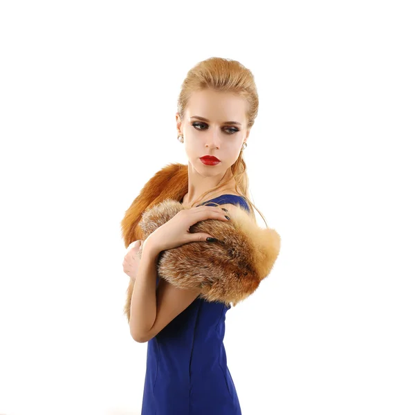 Blonde girl with fox fur — Stock Photo, Image