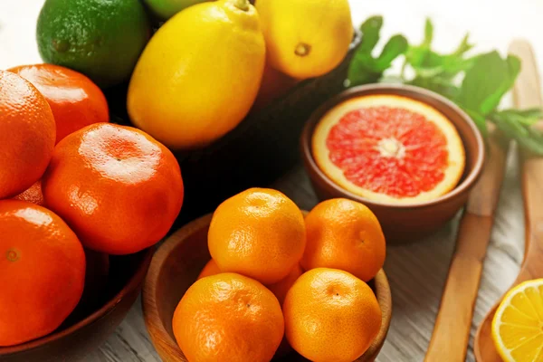 Set van verschillende citrusvruchten, close-up — Stockfoto