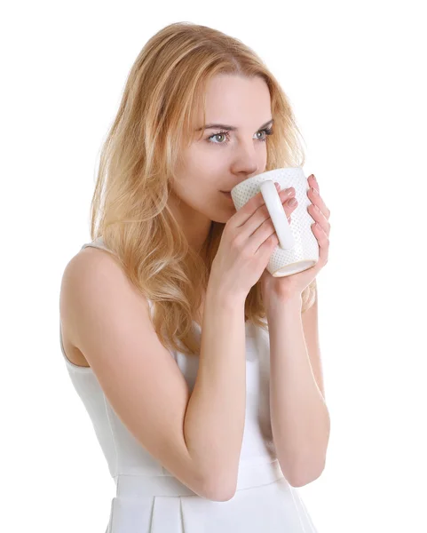 Chica disfrutando de la taza de té —  Fotos de Stock