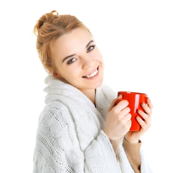 Kız zevk fincan çay — Stok fotoğraf