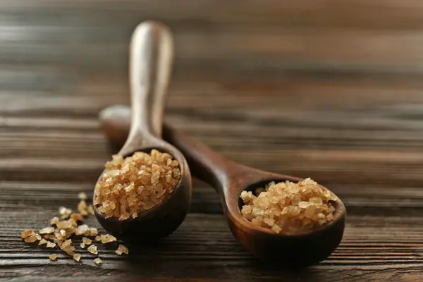 Wooden spoons with sea salt — Stock Photo, Image