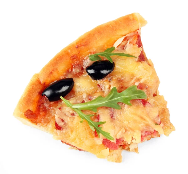 Plak van vers gebakken pizza geïsoleerd op wit — Stockfoto