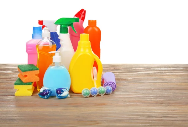 Cleaning supplies on floor — Stock Photo, Image