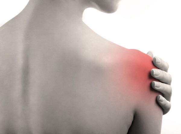 Young woman with shoulder pain close up