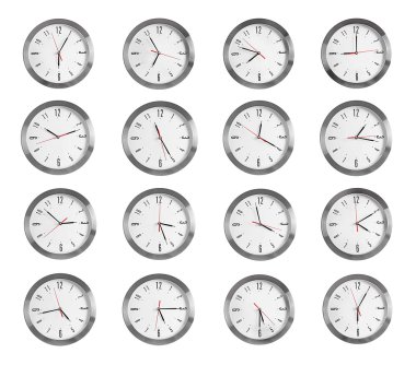 Kolaj üzerinde beyaz izole yuvarlak duvar saatleri
