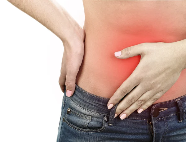 Abdominal pain in young girls close up — Stock Photo, Image