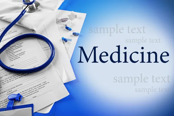 Medical supplies on blue background