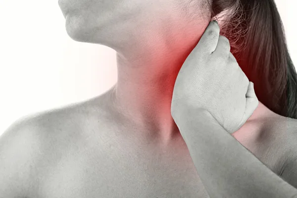 Young woman with neck pain close up — Stock Photo, Image