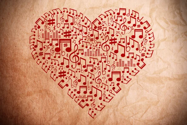Καρδιά συλλέγονται από μουσικές νότες — Φωτογραφία Αρχείου