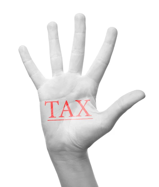 Vergi işareti ile el — Stok fotoğraf
