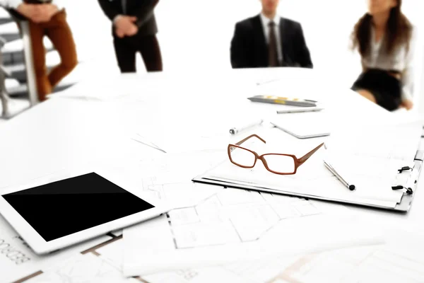 Blueprints Glasses Table Closeup — Stock Photo, Image