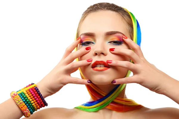 Vacker flicka med färgglad makeup — Stockfoto