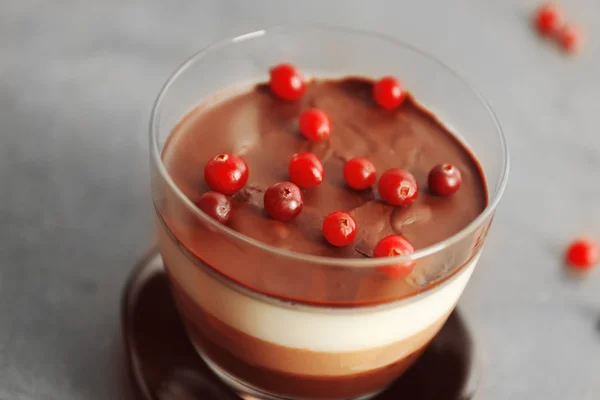 Delizioso dessert con sorbo in vetro — Foto Stock