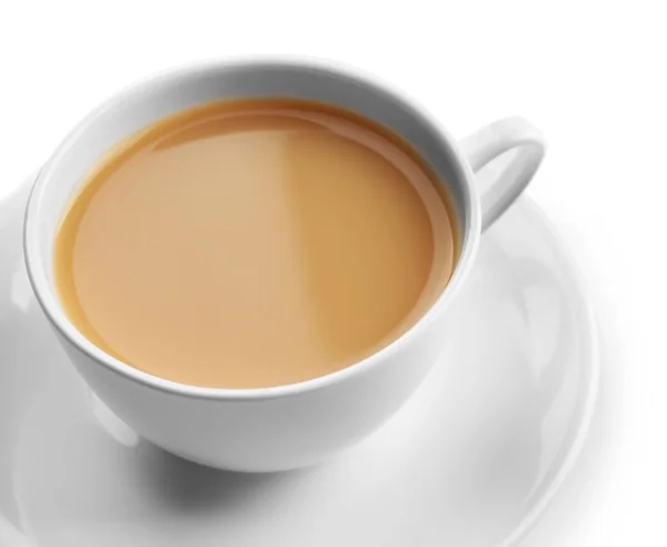 Taza de té de porcelana con leche aislada sobre fondo blanco — Foto de Stock