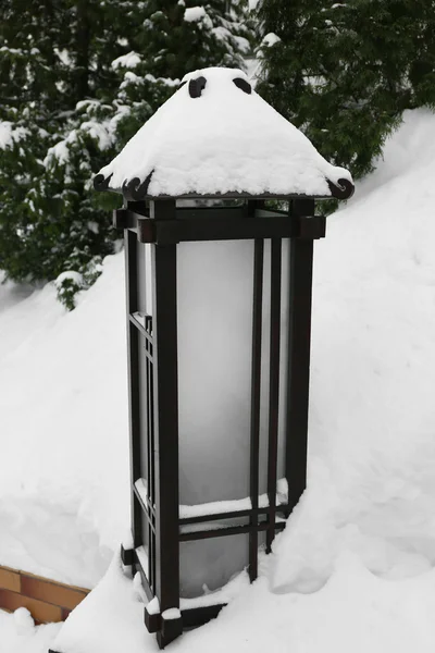 Single street light covered with snow — Stock Photo, Image