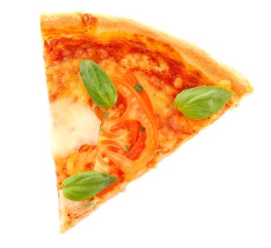 Margherita pizza dilimi, üzerinde beyaz izole