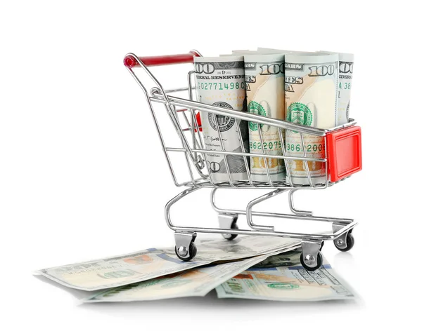 Shopping cart with dollars inside — Stock Photo, Image