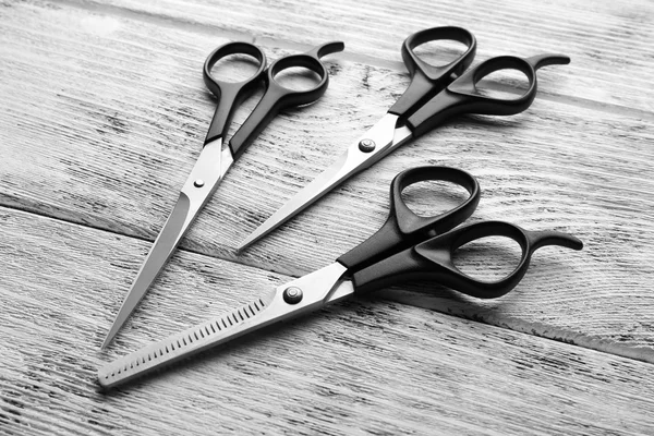 Three professional metal scissors — Stock Photo, Image