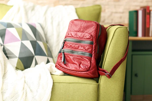 Red leather backpack — Stock Photo, Image