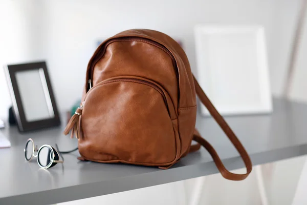 Brown leather backpack — Stock Photo, Image