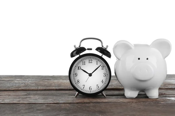 White piggy bank and clock — Stock Photo, Image