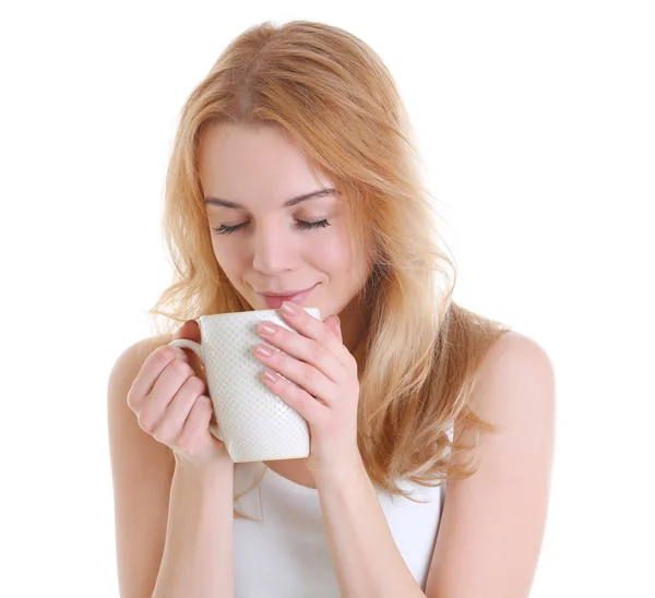 Dívka těší šálek čaje — Stock fotografie