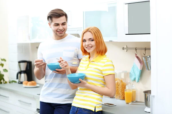 Couple have healthy breakfast — Stock Photo, Image