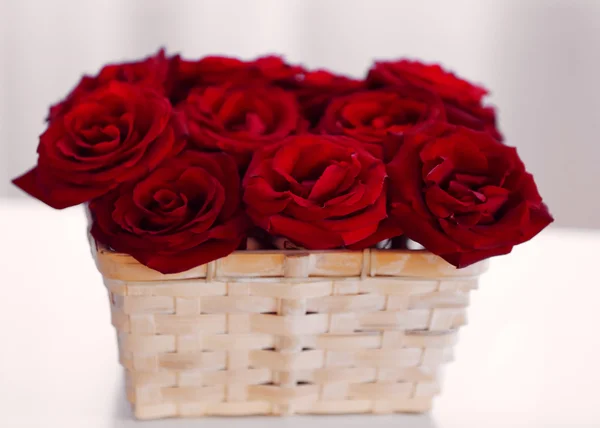 Rote Rosen im Korb — Stockfoto