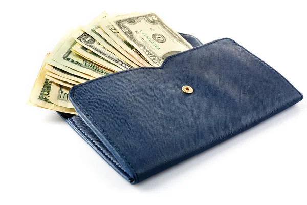 Deri cüzdan para ile — Stok fotoğraf