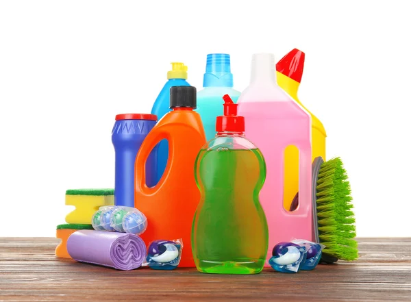 Cleaning supplies on floor — Stock Photo, Image