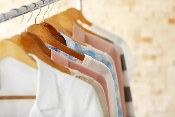 Male shirts on hangers, closeup — Stock Photo, Image