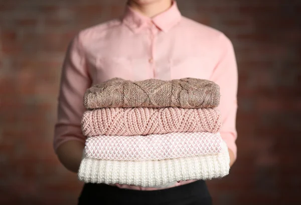 Stack of knitted clothes — Stock Photo, Image