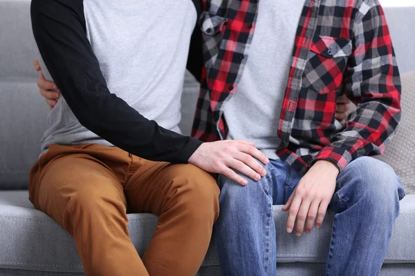 Two homosexuals sitting on sofa — Stock Photo, Image