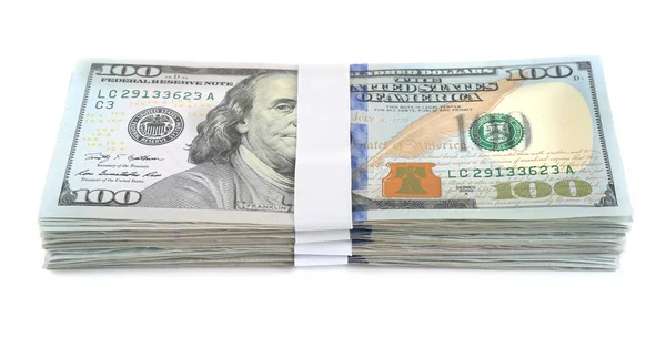 Hundra dollar räkningar, isolerad på vit — Stockfoto