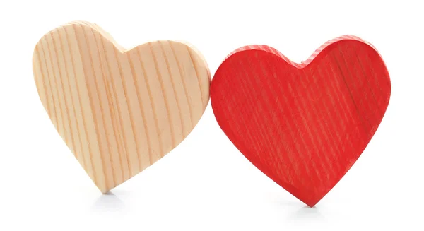 Corazones de madera sobre blanco — Foto de Stock