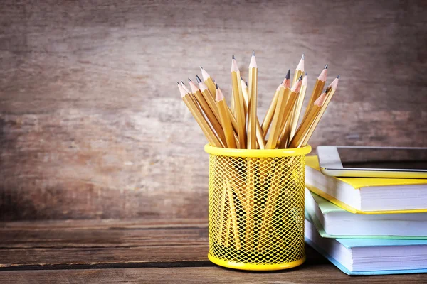 Set of pencils in metal holder — Stock Photo, Image